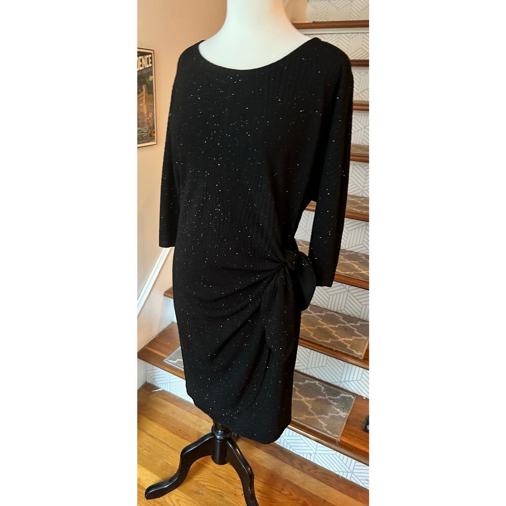 Black Shimmer Faux Wrap / Side Knot Dress – XL - Picture 4 of 8